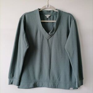 Orvis Womens Blue Long Sleeve V Neck Drop Shoulder Pullover Sweatshirt Size S